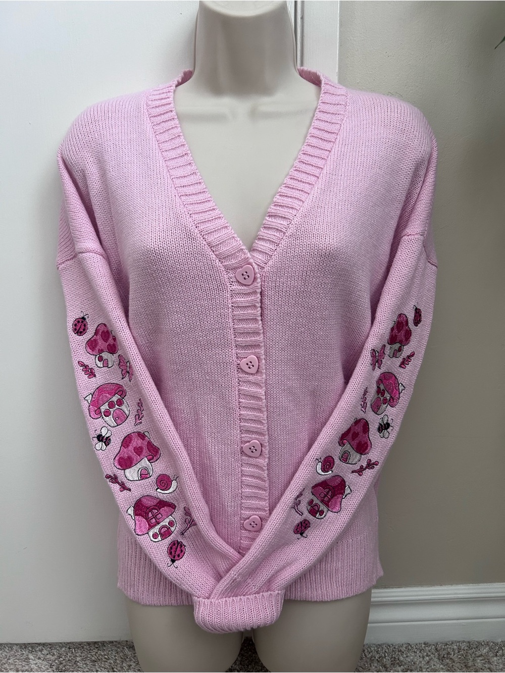 Pink V-Neck Button Front Sweater Cardigan